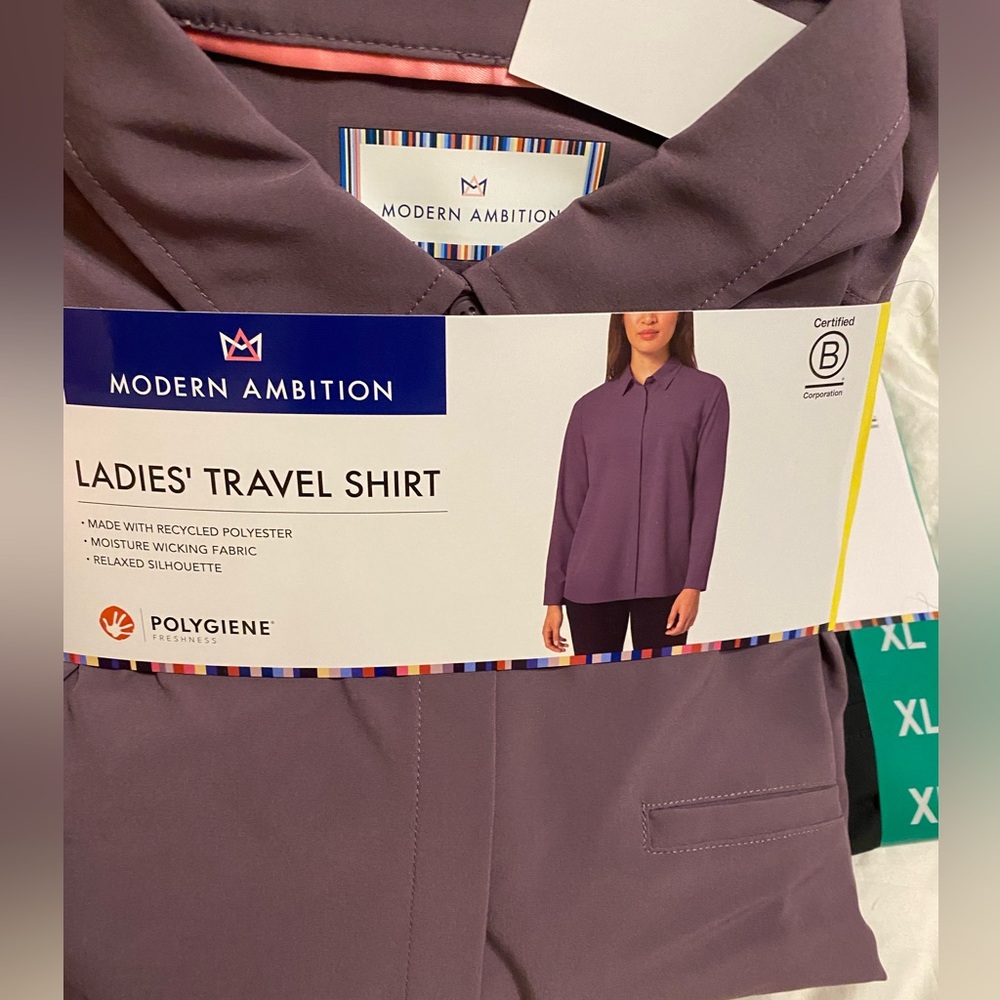Modern Ambition Ladies Travel Long Sleeve Shirt Sizes S, M, XL, Purples NWT